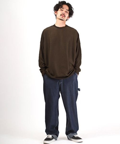 LUXSTYLE(ラグスタイル)の「ミラノリブクルーネックBIGニットソー(ニット/セーター・メンズ・グリーン/ブラウン/ホワイト/チャコール/ブルー/ブラック/ワイン/グレイッシュベージュ・M/L)」の15枚目の写真