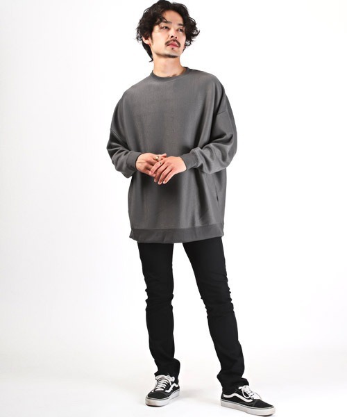 LUXSTYLE(ラグスタイル)の「ミラノリブクルーネックBIGニットソー(ニット/セーター・メンズ・グリーン/ブラウン/ホワイト/チャコール/ブルー/ブラック/ワイン/グレイッシュベージュ・M/L)」の16枚目の写真