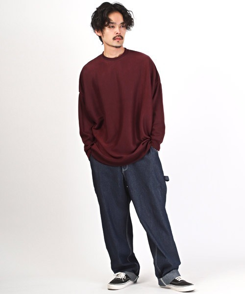 LUXSTYLE(ラグスタイル)の「ミラノリブクルーネックBIGニットソー(ニット/セーター・メンズ・グリーン/ブラウン/ホワイト/チャコール/ブルー/ブラック/ワイン/グレイッシュベージュ・M/L)」の18枚目の写真