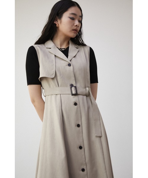 AZUL by moussy（アズールバイマウジー）の「SINGLE FLAP GILET ONEPIECE/シングルフラップジレワンピース（ワンピース・レディース・ライトカーキ/ブラック/ライトベージュ・SMALL/MEDIUM）」の12枚目の写真