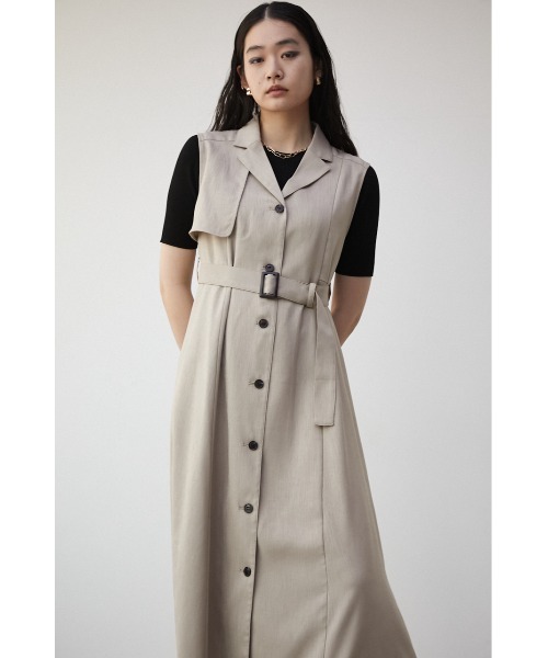 AZUL by moussy（アズールバイマウジー）の「SINGLE FLAP GILET ONEPIECE/シングルフラップジレワンピース（ワンピース・レディース・ライトカーキ/ブラック/ライトベージュ・SMALL/MEDIUM）」の13枚目の写真