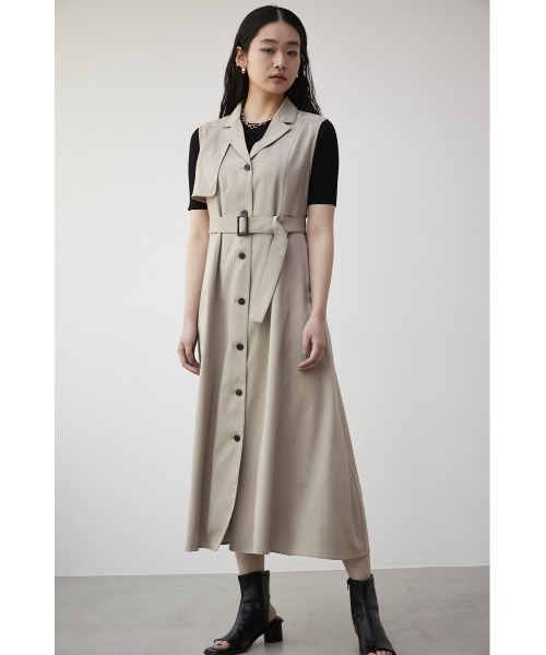 AZUL by moussy（アズールバイマウジー）の「SINGLE FLAP GILET ONEPIECE/シングルフラップジレワンピース（ワンピース・レディース・ライトカーキ/ブラック/ライトベージュ・SMALL/MEDIUM）」の14枚目の写真