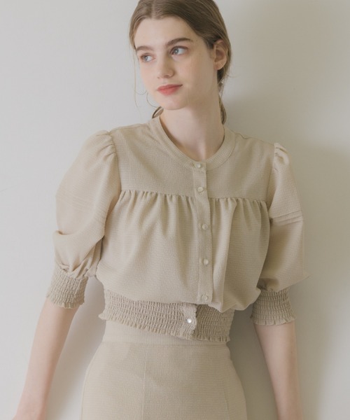 idem(イデム)の「sheer check volume blouse/シアーチェックブラウス(シャツ/ブラウス・レディース・ベージュ/ブラウン/ブルー・FREE)」の12枚目の写真