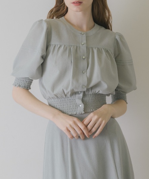 idem(イデム)の「sheer check volume blouse/シアーチェックブラウス(シャツ/ブラウス・レディース・ベージュ/ブラウン/ブルー・FREE)」の20枚目の写真