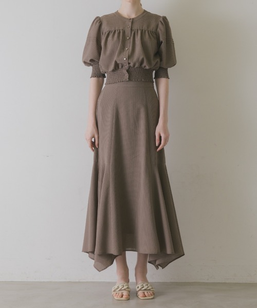 idem(イデム)の「sheer check volume blouse/シアーチェックブラウス(シャツ/ブラウス・レディース・ベージュ/ブラウン/ブルー・FREE)」の9枚目の写真