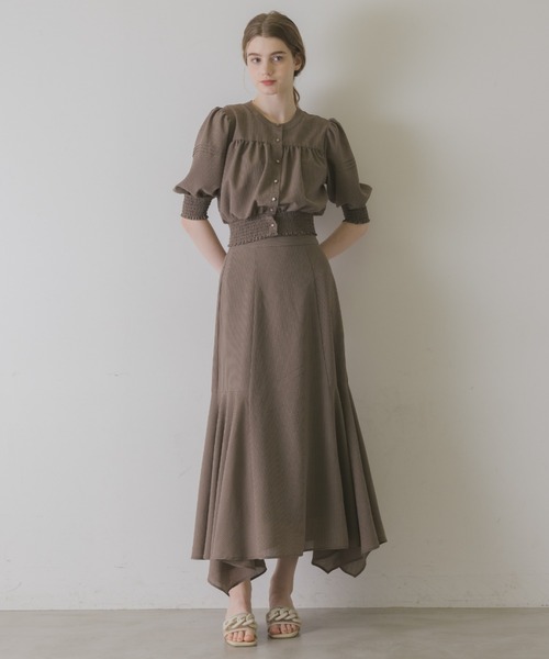 idem(イデム)の「sheer check volume blouse/シアーチェックブラウス(シャツ/ブラウス・レディース・ベージュ/ブラウン/ブルー・FREE)」の10枚目の写真