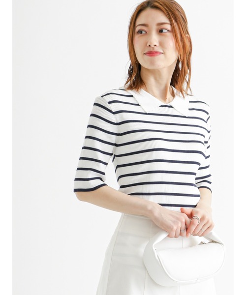 Te chichi（テチチ）の「パール使い衿リブニットプルオーバー（ニット/セーター・レディース・ネイビー/ブラック/オフホワイト・ﾌﾘ-）」の3枚目の写真