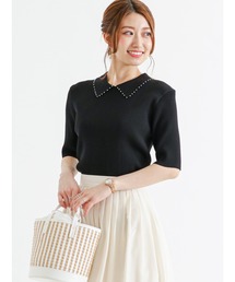 Te chichi | パール使い衿リブニットプルオーバー(ニット/セーター)