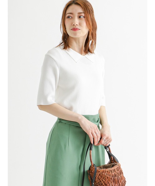 Te chichi（テチチ）の「パール使い衿リブニットプルオーバー（ニット/セーター・レディース・ネイビー/ブラック/オフホワイト・ﾌﾘ-）」の5枚目の写真