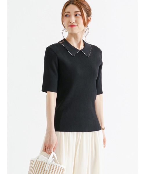 Te chichi（テチチ）の「パール使い衿リブニットプルオーバー（ニット/セーター・レディース・ネイビー/ブラック/オフホワイト・ﾌﾘ-）」の7枚目の写真