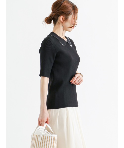 Te chichi（テチチ）の「パール使い衿リブニットプルオーバー（ニット/セーター・レディース・ネイビー/ブラック/オフホワイト・ﾌﾘ-）」の14枚目の写真