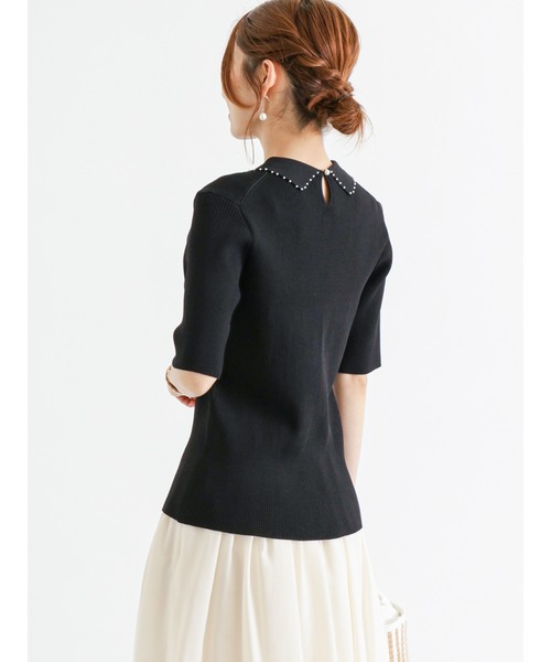 Te chichi（テチチ）の「パール使い衿リブニットプルオーバー（ニット/セーター・レディース・ネイビー/ブラック/オフホワイト・ﾌﾘ-）」の11枚目の写真