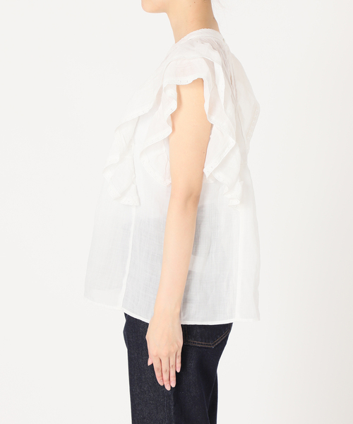 スローブイエナ ラミーフリルピンタックブラウス 新品 ホワイト SLOBE IENA（スローブイエナ）の「ラミーフリルピンタック