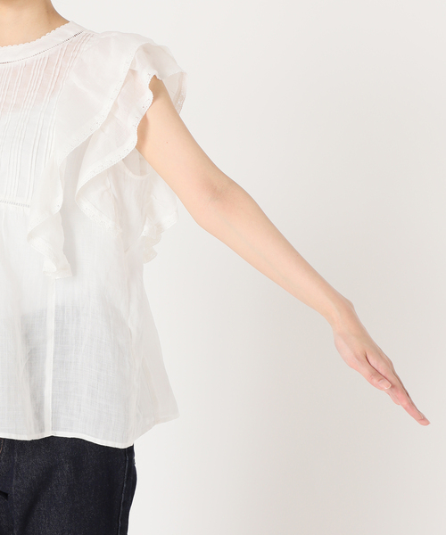 スローブイエナ ラミーフリルピンタックブラウス 新品 ホワイト セール】《追加》ラミーフリルピンタックブラウス（シャツ