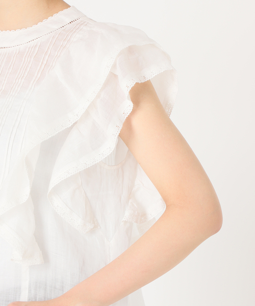 スローブイエナ ラミーフリルピンタックブラウス 新品 ホワイト SLOBE IENA（スローブイエナ）の「ラミーフリルピンタック