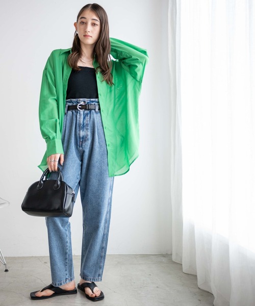 WEGO（ウィゴー）の「WEGO/【マルチサイズ】ウエストフリルタックテーパードデニムパンツ（デニムパンツ・レディース・ライトインディゴブルー/コバルトブルー・X-SMALL/SMALL/MEDIUM/LARGE）」の6枚目の写真