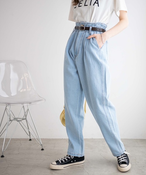 WEGO（ウィゴー）の「WEGO/【マルチサイズ】ウエストフリルタックテーパードデニムパンツ（デニムパンツ・レディース・ライトインディゴブルー/コバルトブルー・X-SMALL/SMALL/MEDIUM/LARGE）」の19枚目の写真