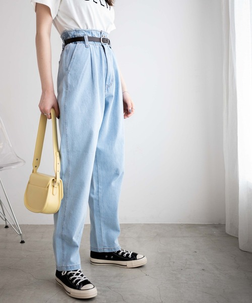 WEGO（ウィゴー）の「WEGO/【マルチサイズ】ウエストフリルタックテーパードデニムパンツ（デニムパンツ・レディース・ライトインディゴブルー/コバルトブルー・X-SMALL/SMALL/MEDIUM/LARGE）」の9枚目の写真