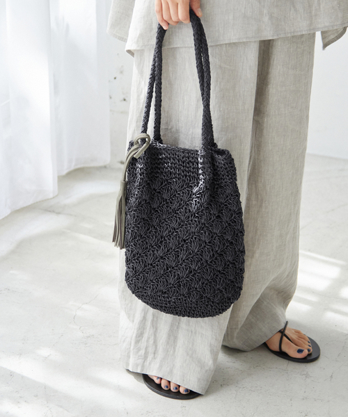 JOURNAL STANDARD relume（ジャーナルスタンダード　レリューム）の「《追加》RELUMEペーパーフリンジバッグ（ハンドバッグ・レディース・チャコールグレー/ネイビー/オレンジ/アイボリー・FREE）」の3枚目の写真