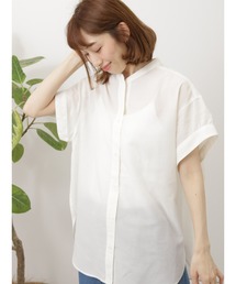 ポリ麻ギャザーブラウス