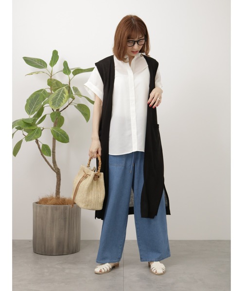 Lugnoncure（ルノンキュール）の「ポリ麻ギャザーブラウス（シャツ/ブラウス・レディース・チャコールグレー/オフホワイト/ピンク/ネイビー・F）」の14枚目の写真