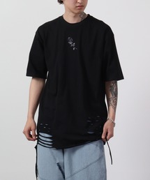 REGIEVO ローズ刺繍古着風ビンテージTシャツ 半袖