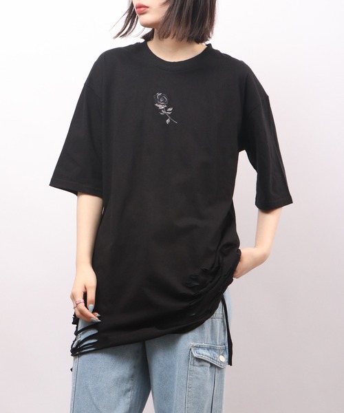 REGIEVO(レジエボ)の「REGIEVO ローズ刺繍古着風ビンテージTシャツ 半袖(Tシャツ/カットソー・メンズ・ブラック/オフホワイト・M/L)」の16枚目の写真