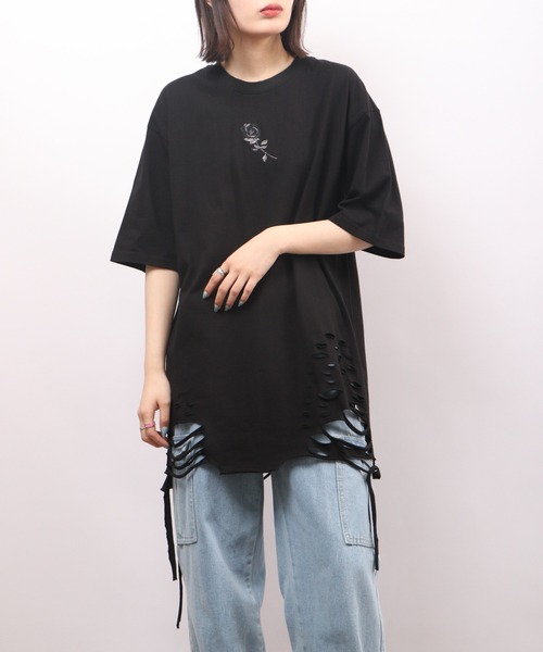 REGIEVO(レジエボ)の「REGIEVO ローズ刺繍古着風ビンテージTシャツ 半袖(Tシャツ/カットソー・メンズ・ブラック/オフホワイト・M/L)」の15枚目の写真