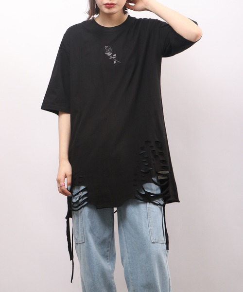 REGIEVO(レジエボ)の「REGIEVO ローズ刺繍古着風ビンテージTシャツ 半袖(Tシャツ/カットソー・メンズ・ブラック/オフホワイト・M/L)」の14枚目の写真