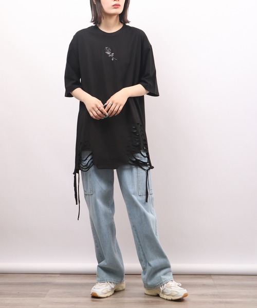 REGIEVO(レジエボ)の「REGIEVO ローズ刺繍古着風ビンテージTシャツ 半袖(Tシャツ/カットソー・メンズ・ブラック/オフホワイト・M/L)」の10枚目の写真