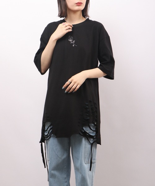 REGIEVO(レジエボ)の「REGIEVO ローズ刺繍古着風ビンテージTシャツ 半袖(Tシャツ/カットソー・メンズ・ブラック/オフホワイト・M/L)」の13枚目の写真