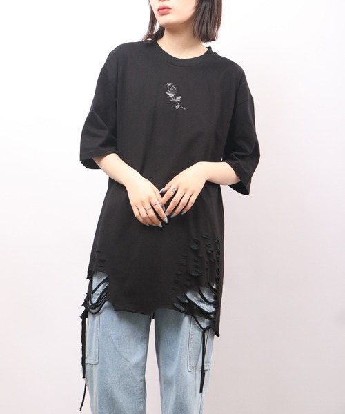 REGIEVO(レジエボ)の「REGIEVO ローズ刺繍古着風ビンテージTシャツ 半袖(Tシャツ/カットソー・メンズ・ブラック/オフホワイト・M/L)」の12枚目の写真