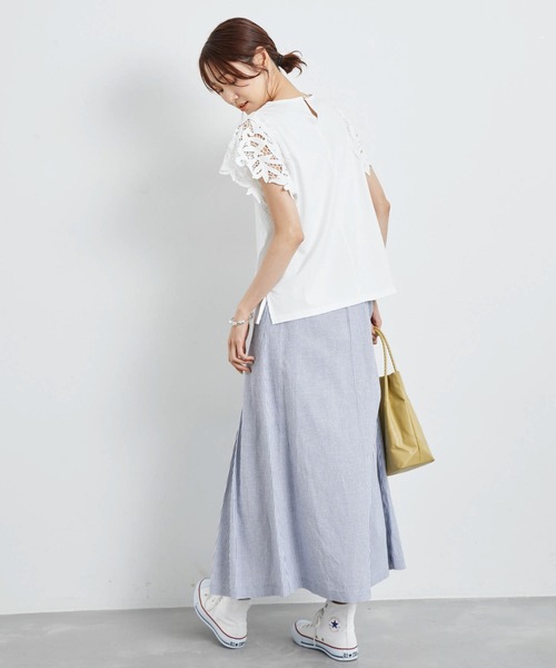 ROPE' PICNIC（ロペピクニック）の「洗える/リンクコーデ/袖レースカットトップス（Tシャツ/カットソー・レディース・ダークグリーン/ホワイト/ブラック・38）」の5枚目の写真