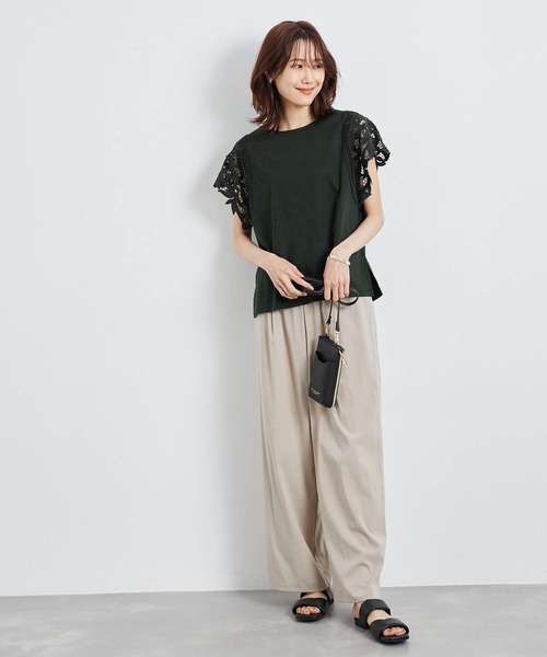 ROPE' PICNIC（ロペピクニック）の「洗える/リンクコーデ/袖レースカットトップス（Tシャツ/カットソー・レディース・ダークグリーン/ホワイト/ブラック・38）」の9枚目の写真