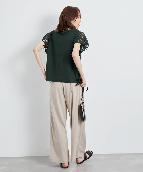 ROPE' PICNIC（ロペピクニック）の「洗える/リンクコーデ/袖レースカットトップス（Tシャツ/カットソー・レディース・ダークグリーン/ホワイト/ブラック・38）」の10枚目の写真