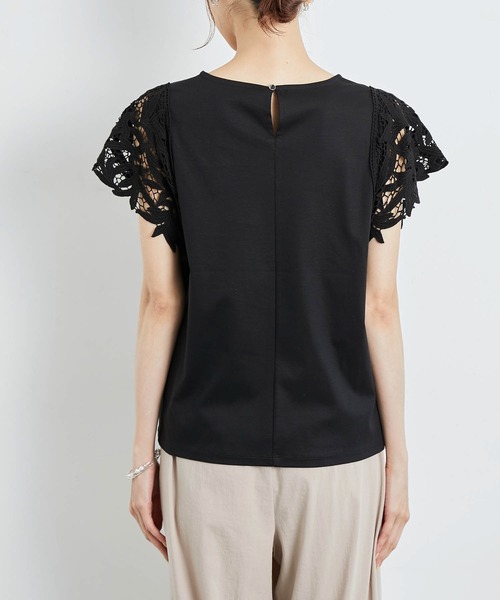 ROPE' PICNIC（ロペピクニック）の「洗える/リンクコーデ/袖レースカットトップス（Tシャツ/カットソー・レディース・ダークグリーン/ホワイト/ブラック・38）」の13枚目の写真