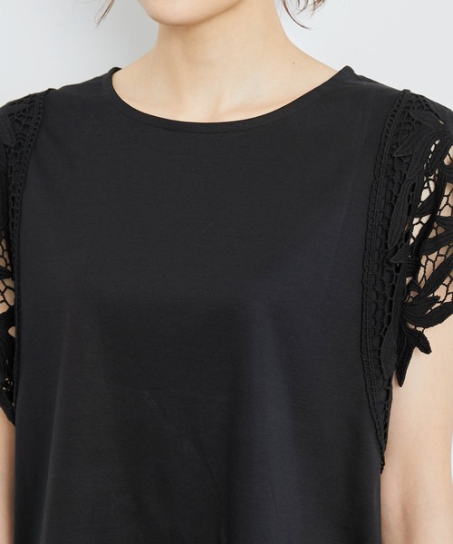 ROPE' PICNIC（ロペピクニック）の「洗える/リンクコーデ/袖レースカットトップス（Tシャツ/カットソー・レディース・ダークグリーン/ホワイト/ブラック・38）」の14枚目の写真