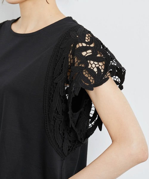 ROPE' PICNIC（ロペピクニック）の「洗える/リンクコーデ/袖レースカットトップス（Tシャツ/カットソー・レディース・ダークグリーン/ホワイト/ブラック・38）」の17枚目の写真