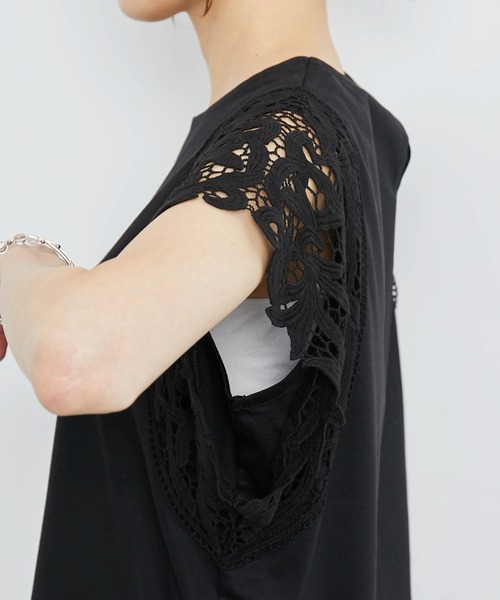 ROPE' PICNIC（ロペピクニック）の「洗える/リンクコーデ/袖レースカットトップス（Tシャツ/カットソー・レディース・ダークグリーン/ホワイト/ブラック・38）」の18枚目の写真