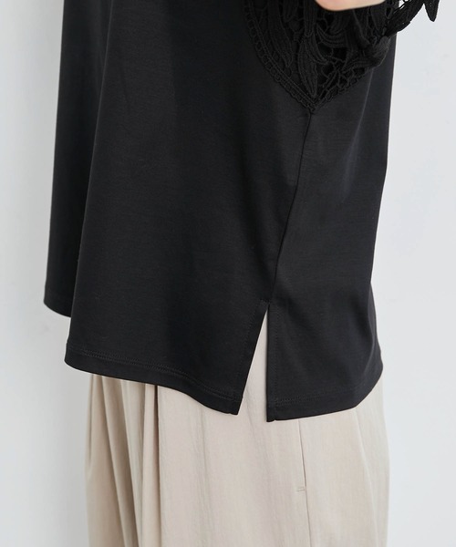 ROPE' PICNIC（ロペピクニック）の「洗える/リンクコーデ/袖レースカットトップス（Tシャツ/カットソー・レディース・ダークグリーン/ホワイト/ブラック・38）」の19枚目の写真