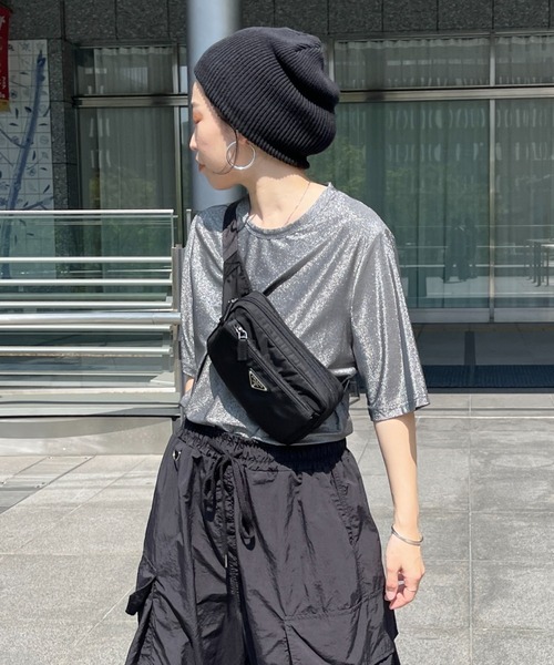 wee9s（ウィークス）の「glitter disco tee / グリッターディスコTシャツ（Tシャツ/カットソー・レディース・ブラック/ベージュ/シルバー・FREE）」の3枚目の写真