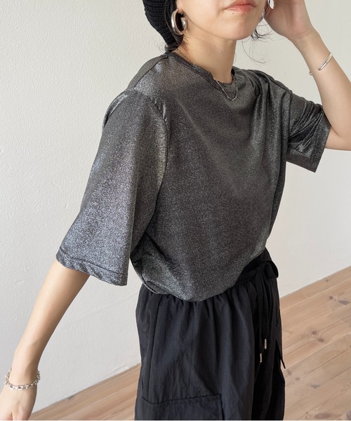 wee9s（ウィークス）の「glitter disco tee / グリッターディスコTシャツ（Tシャツ/カットソー・レディース・ブラック/ベージュ/シルバー・FREE）」の20枚目の写真