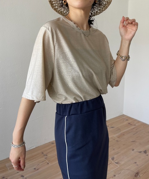 wee9s（ウィークス）の「glitter disco tee / グリッターディスコTシャツ（Tシャツ/カットソー・レディース・ブラック/ベージュ/シルバー・FREE）」の9枚目の写真