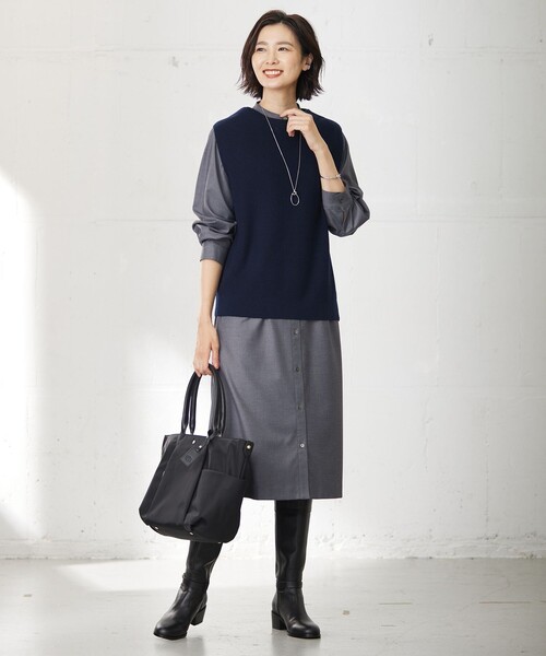 J.プレス【洗える】50/2 T/Rウォッシャブルギャバ ワンピース J.PRESS(ジェイプレス)の「【洗える】50/2 T/Rウォッシャブル