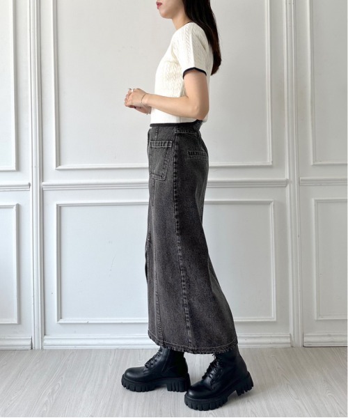 OLIVE des OLIVE（オリーブデオリーブ）の「パッチポケットタイトロングスカート　1032010010（デニムスカート・レディース・スミクロ/サックスブルー・FREE）」の16枚目の写真