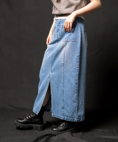 セール】パッチポケットタイトロングスカート 1032010010（デニム