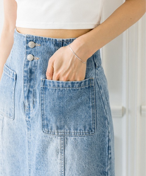 OLIVE des OLIVE（オリーブデオリーブ）の「パッチポケットタイトロングスカート　1032010010（デニムスカート・レディース・スミクロ/サックスブルー・FREE）」の14枚目の写真