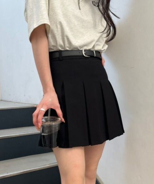 nemne store（ネンネストア）の「《Delfy》ベルト付きプリーツミニスカート（スカート・レディース・杢グレー/ブラック・MEDIUM/SMALL）」の3枚目の写真