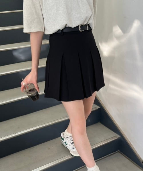 nemne store（ネンネストア）の「《Delfy》ベルト付きプリーツミニスカート（スカート・レディース・杢グレー/ブラック・MEDIUM/SMALL）」の4枚目の写真