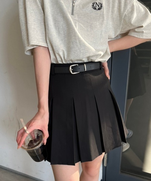 nemne store（ネンネストア）の「《Delfy》ベルト付きプリーツミニスカート（スカート・レディース・杢グレー/ブラック・MEDIUM/SMALL）」の7枚目の写真